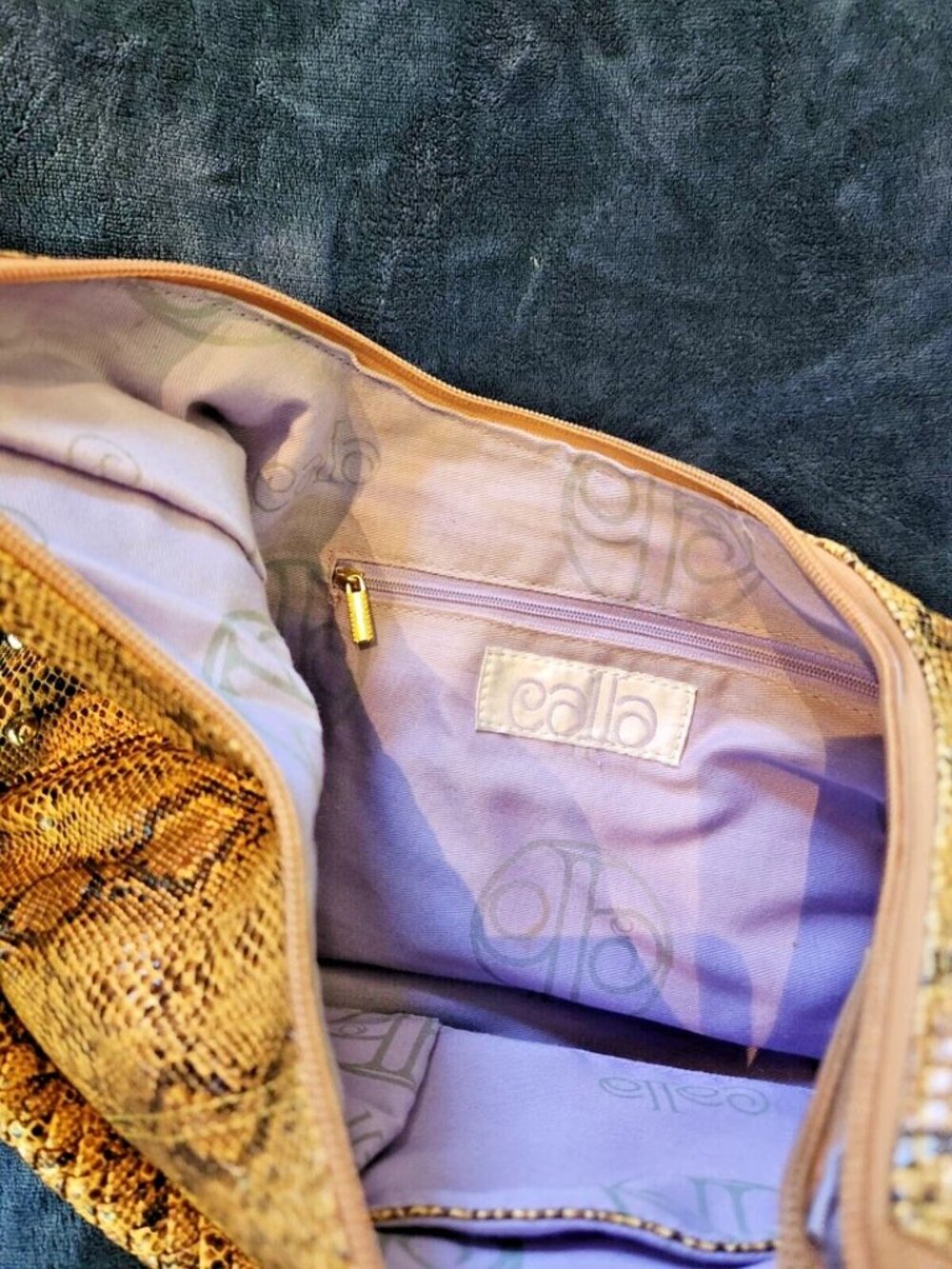 Calla Faux Snakeskin Hobo Handbag Golden Brown Python Print Studded Charm Y2K - Picture 9 of 16